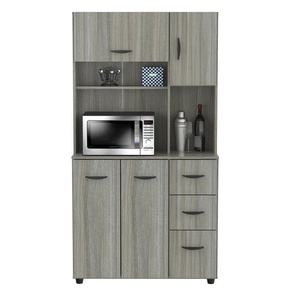 Laminate Kitchen Microwave Storage Cabinet 35"W, Smoke Oak