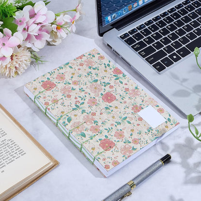 WEBEEDY DIY Coptic Stitch Bookbinding Kit for Beginners, Complete A5 Notebook Making Kit with Flower Cover, Bone Folder, A4 Papers, Needles, Tools, Diary Journal Making Supplies Handmade Gift
