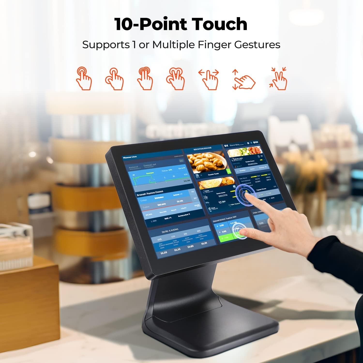 MUNBYN 15.6-Inch POS Touchscreen Monitor, Backlit LED Multi-Touch Screen Monitor, HDMI/VGA Capacitive Screen Display True Flat Seamless for Retail Restaurant, Bar, No Driver Required, 2Y Protection