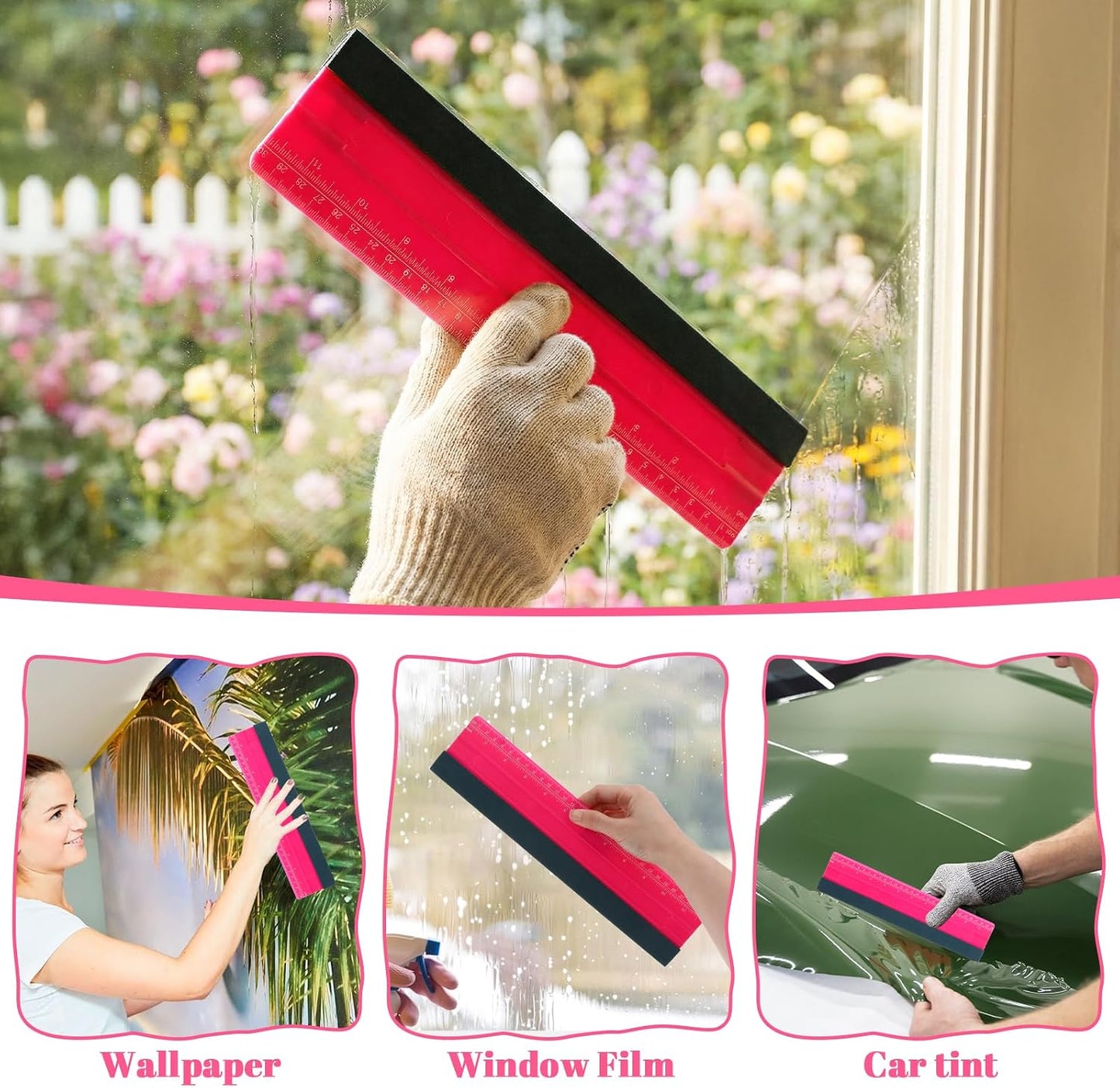 Wallpaper Smoothing Tool, Professional Vinyl Squeegee with Ruler Felt Squeegee for Vinyl Decals Sticker Paper Wallpaper Window Film Tools (12Inch)