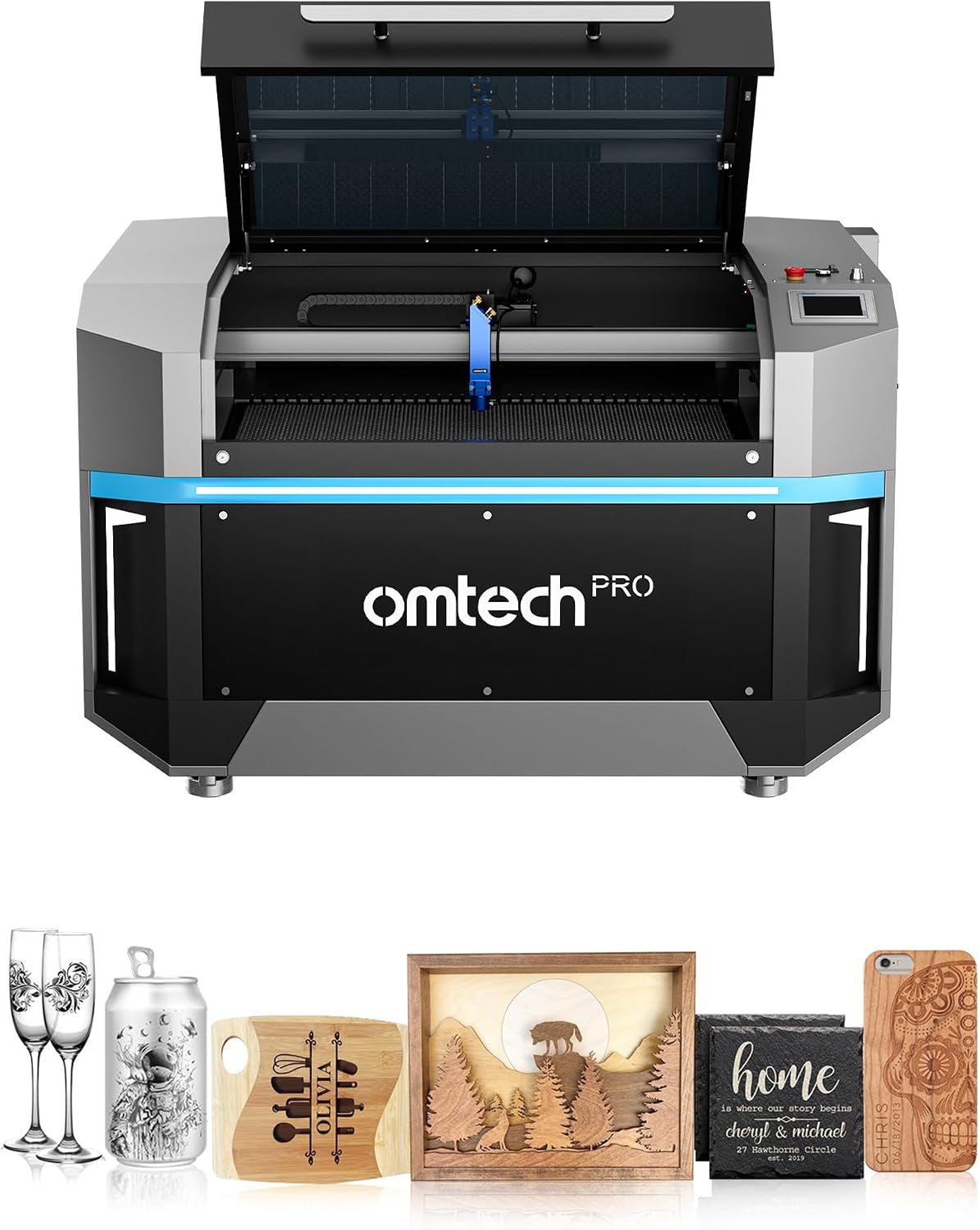 Omtech Pro 100W CO2 Laser Engraver, 40" X 24" Laser Cutter with Built-In Water Chiller 1,200 Mm/S Speed Autofocus 4 Way Pass Air Assist, Laser Cutting Engraving Etching Machine for Wood Acrylic