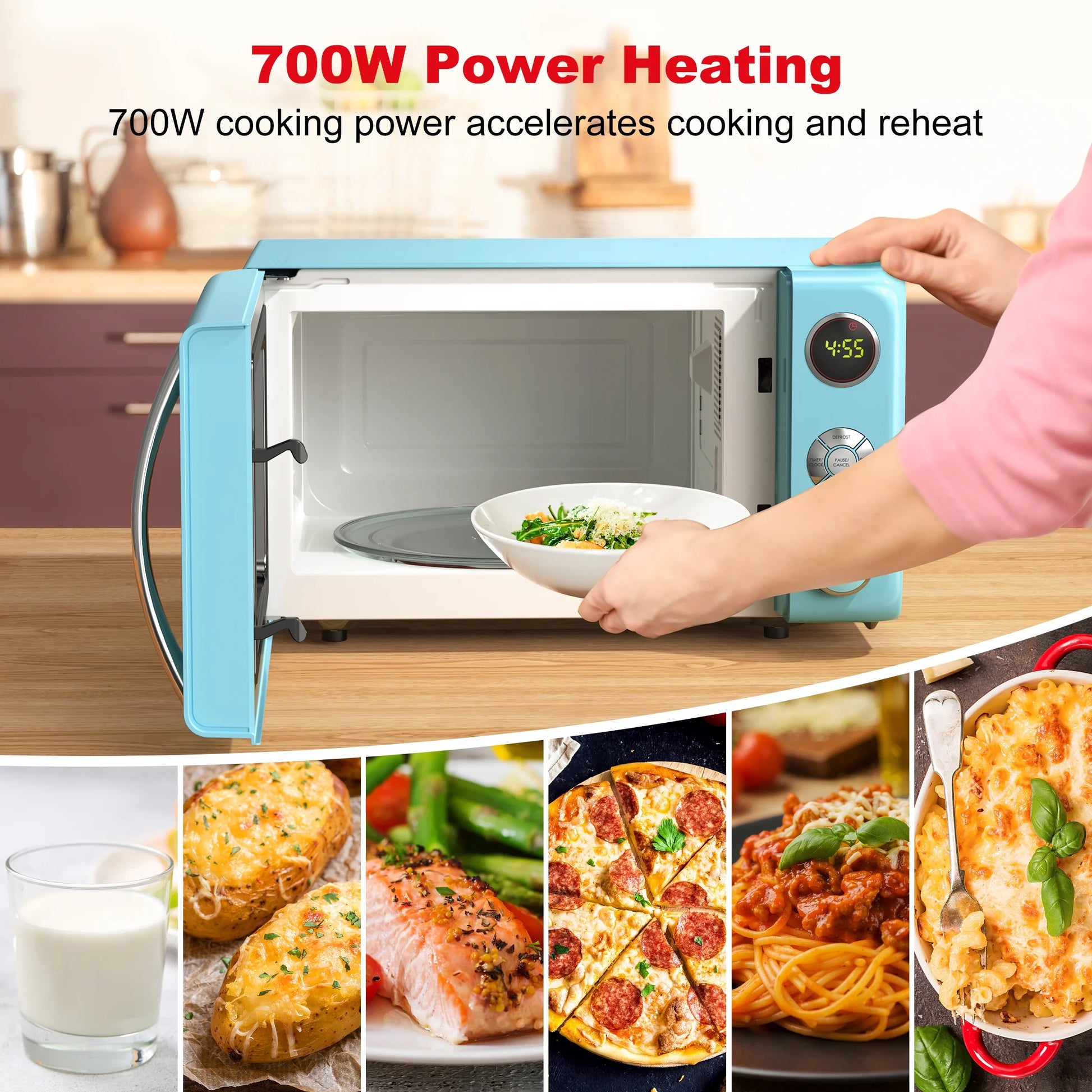 0.7 Cu Ft Retro Countertop Microwave Oven, 700 Watts, Blue, New