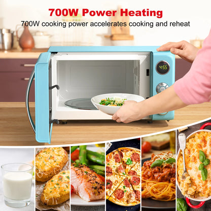 0.7 Cu Ft Retro Countertop Microwave Oven, 700 Watts, Blue, New