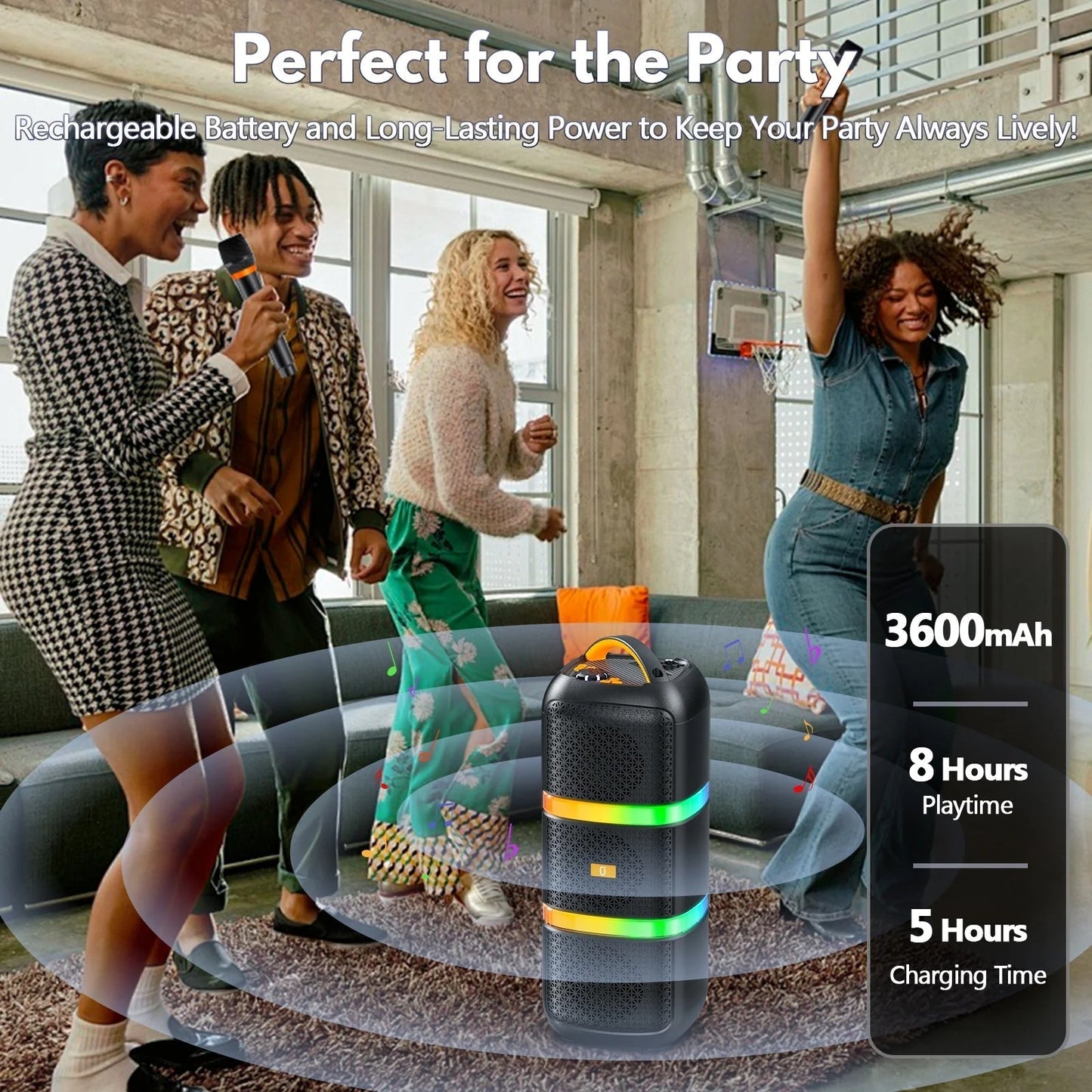 Portable Bluetooth Speaker, Party Speaker with 2 Microphones, 40W Deep Bass Loud Speaker, T29-T