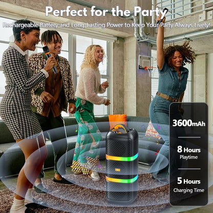Portable Bluetooth Speaker, Party Speaker with 2 Microphones, 40W Deep Bass Loud Speaker, T29-T