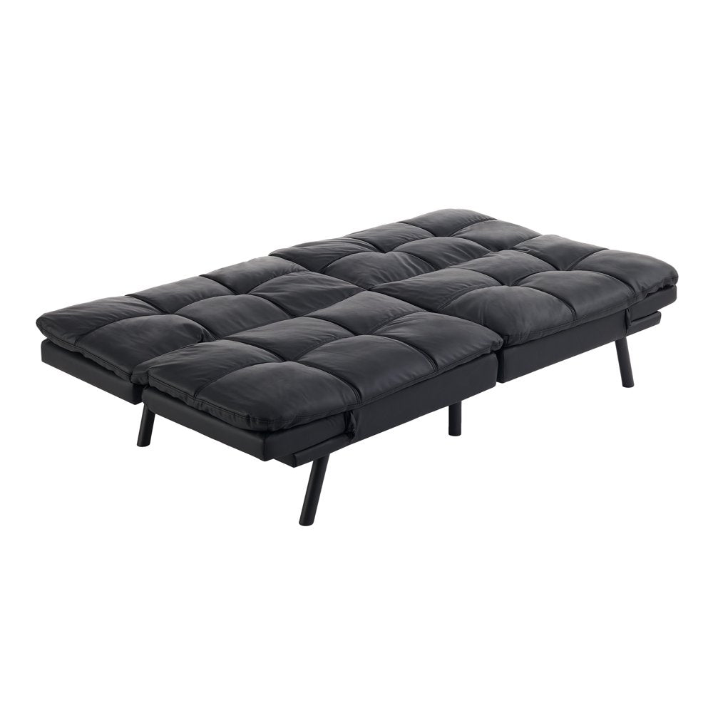 Memory Foam Futon, Black Faux Leather