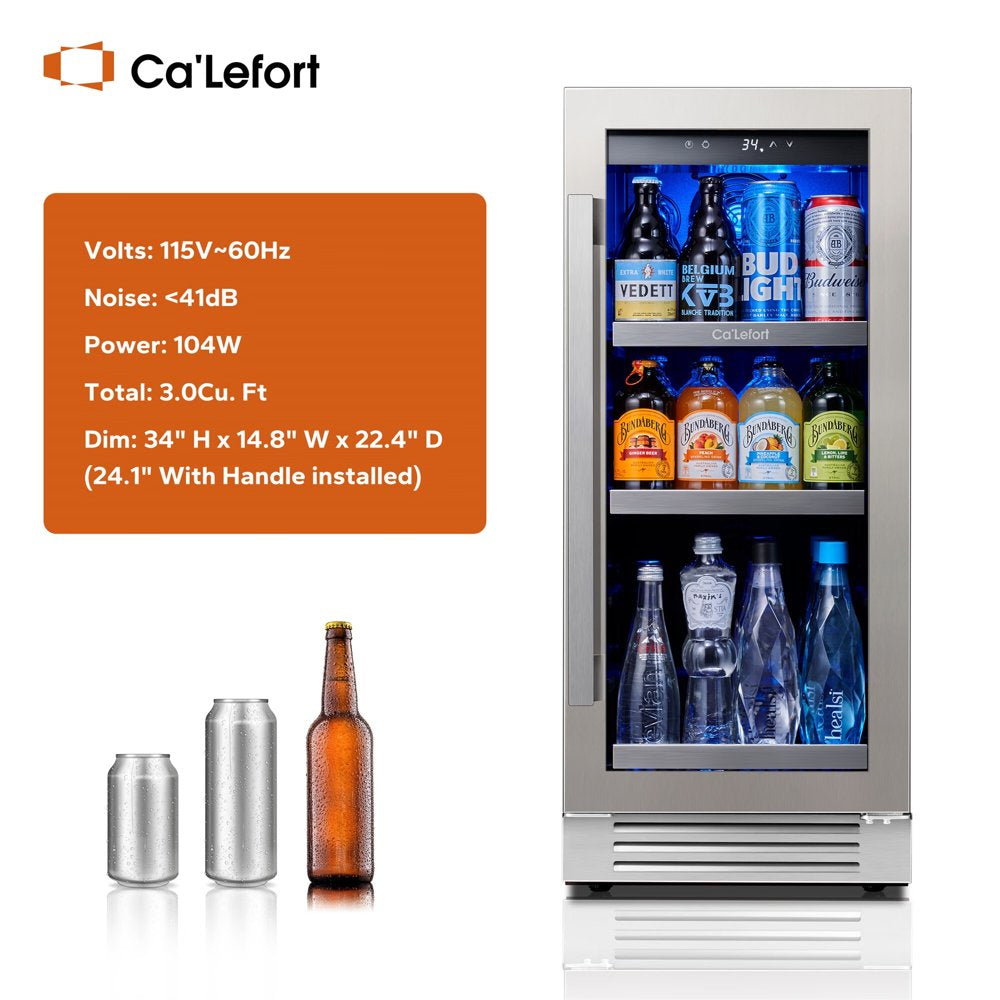 15'' Beverage Refrigerator Cooler,100 Cans Beverage Fridge,Built in or Freestanding Beverage Center with Stainless Steel Door