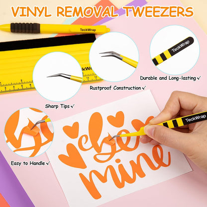 Vinyl Craft Tool Kit – Retractable Pin Pen, 6" Felt Squeegee for Vinyl with Ruler & Precision Tweezers for Decals, HTV & Iron-On Projects