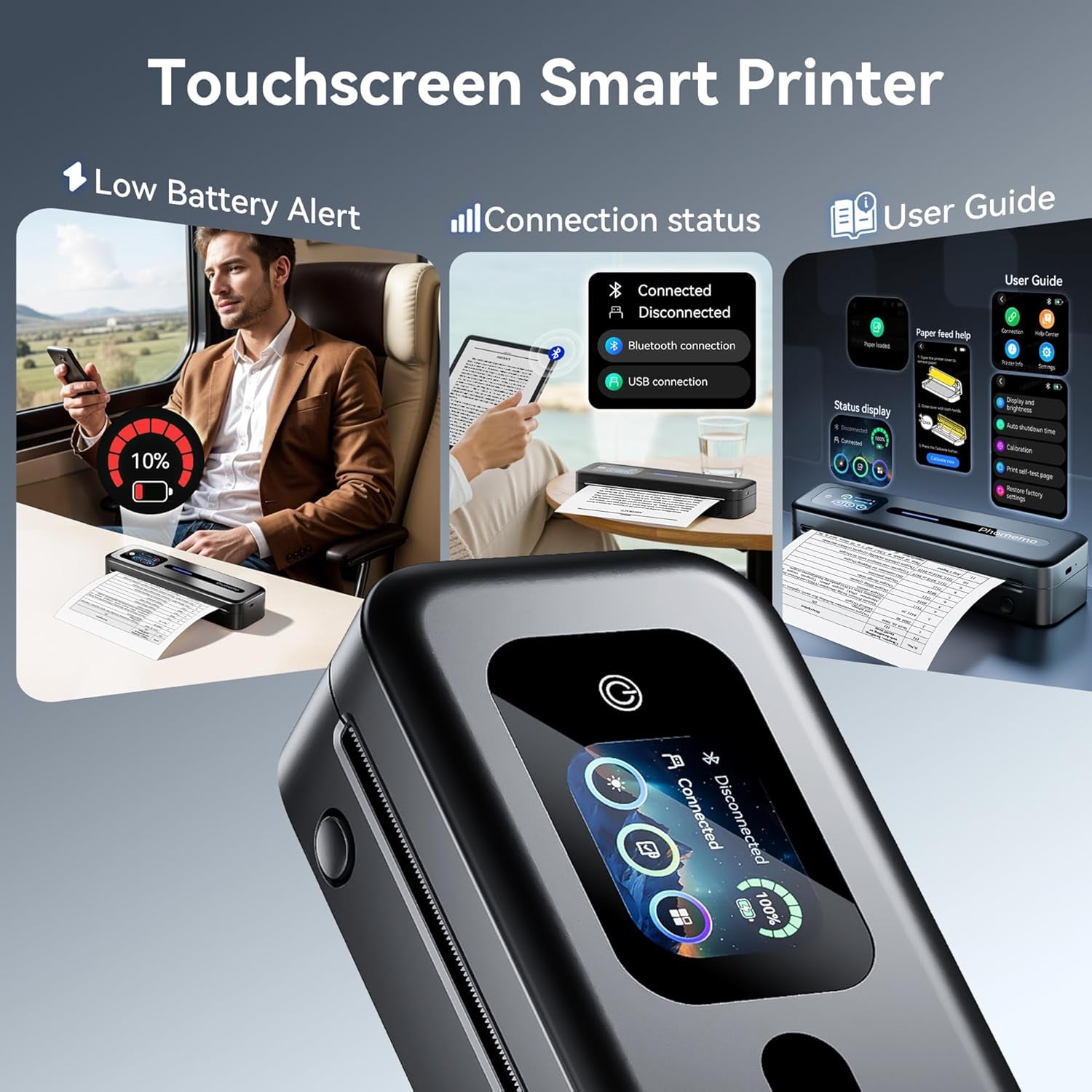 Phomemo Upgraded Portable Printer with Touchscreen for Travel, M832D Thermal Inkless Mobile Printer Supports 8.5"X11" US Letter & A4, Compatible with Ios, Android, PC, Valentine Gifts for Men & Women