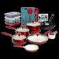 Clean Ceramic 24 Piece Non-Stick Aluminum Cookware Set, Red