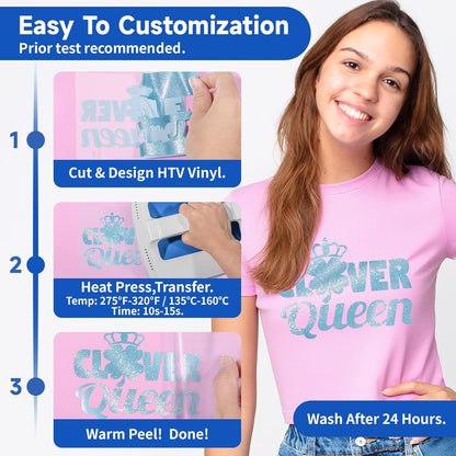 Glitter HTV Heat Transfer Vinyl Roll - 10" X 5Ft HTV Vinyl for Shirts, Iron on Vinyl for All Cutter Machine, Easy to Cut & Weed (Blue)