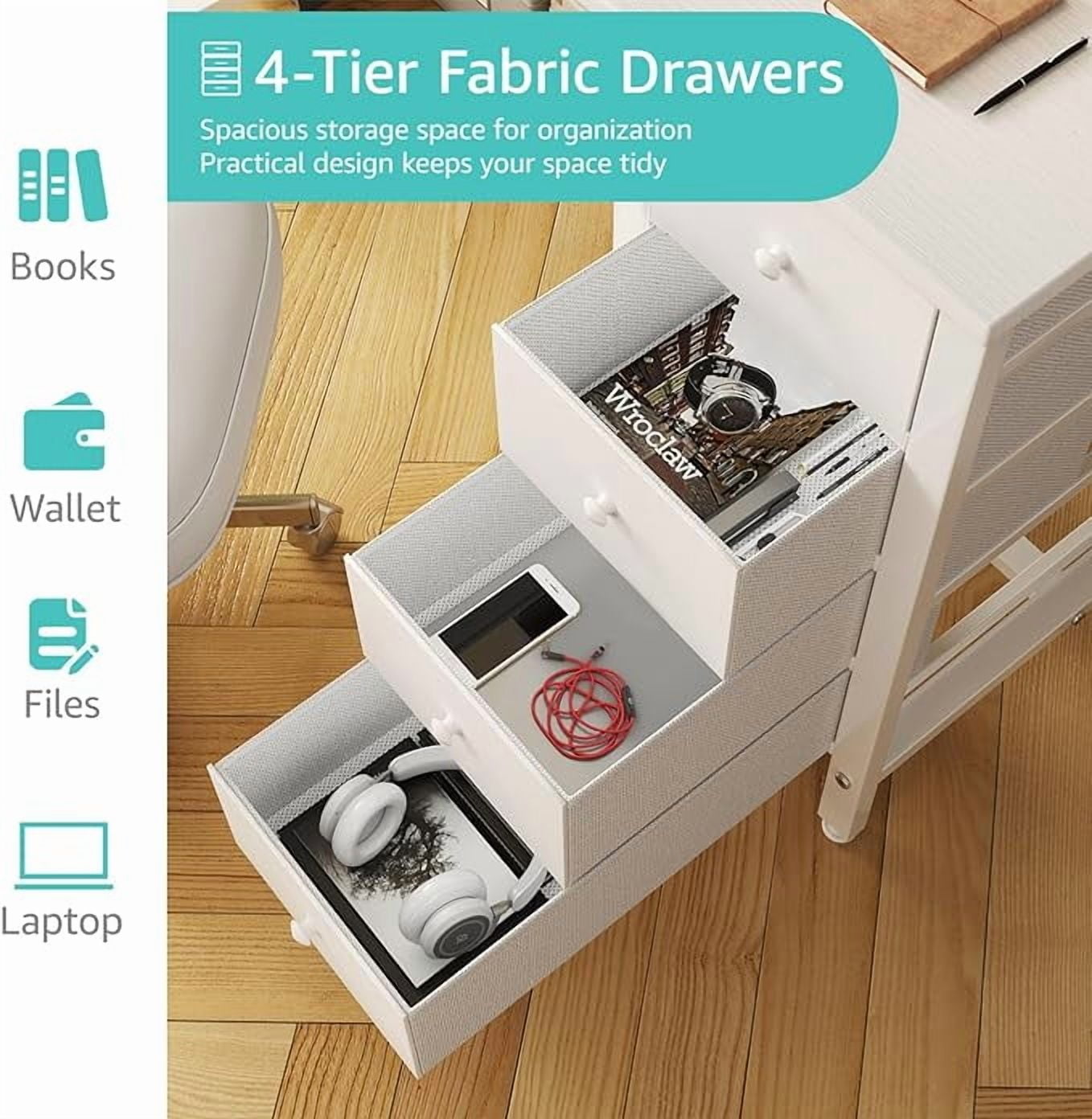 White Computer Desk with Fabric Drawers, 47 Inch Study Work Writing Desk for Home Office Bedroom, Simple Modern Cute PC Desks with Drawer, White