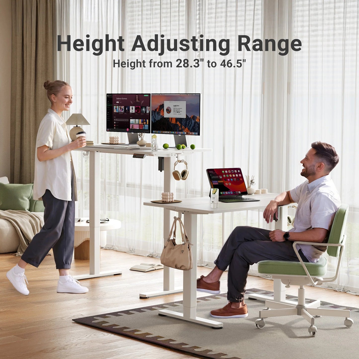 55 Inch Electric Standing Desk, Wide Computer Stand up Desks Adjustable Height, Sit-Stand Rising Desk W/Memory Preset for Home Office Students Desk,White Top