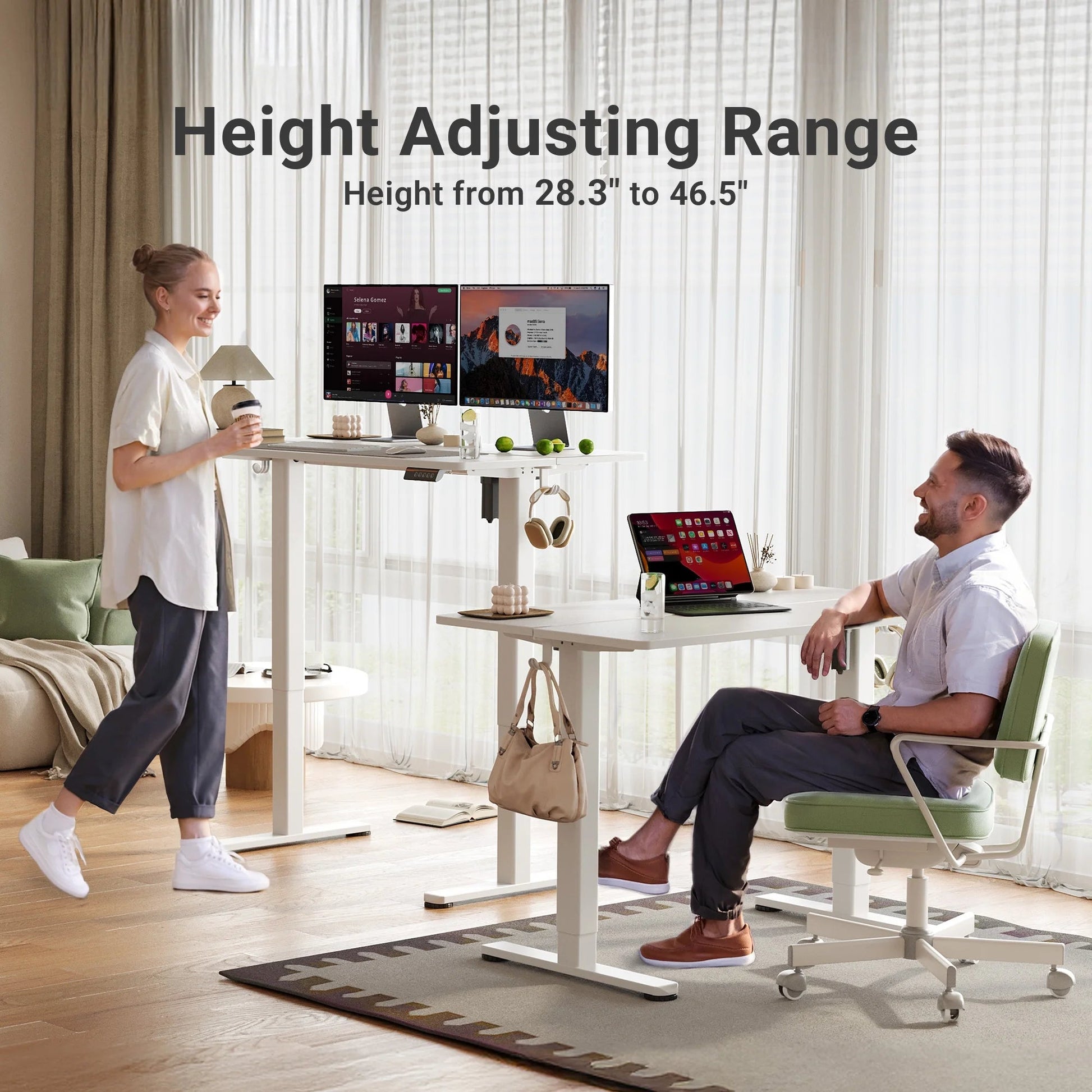 55 Inch Electric Standing Desk, Wide Computer Stand up Desks Adjustable Height, Sit-Stand Rising Desk W/Memory Preset for Home Office Students Desk,White Top