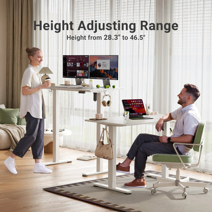 55 Inch Electric Standing Desk, Wide Computer Stand up Desks Adjustable Height, Sit-Stand Rising Desk W/Memory Preset for Home Office Students Desk,White Top