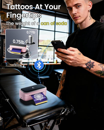 Phomemo Tattoo Maker -Mini Tattoo Stencil Printer Machine TP31 with 30Pcs Transfer Paper,Small Portable Tattoo Machine for Beginners/Enthusiast/Artists,Easy to Use with Smartphone,Pad- Pink
