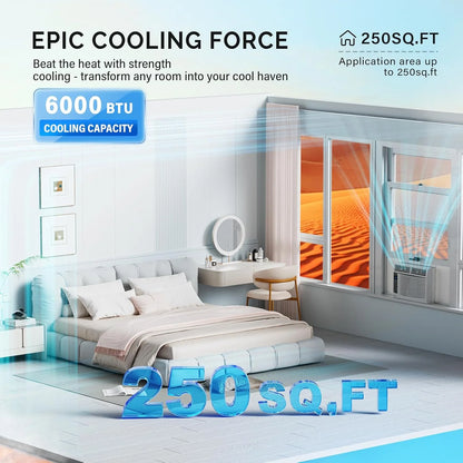 6000 BTU 250 Sq Ft Window Air Conditioner, White