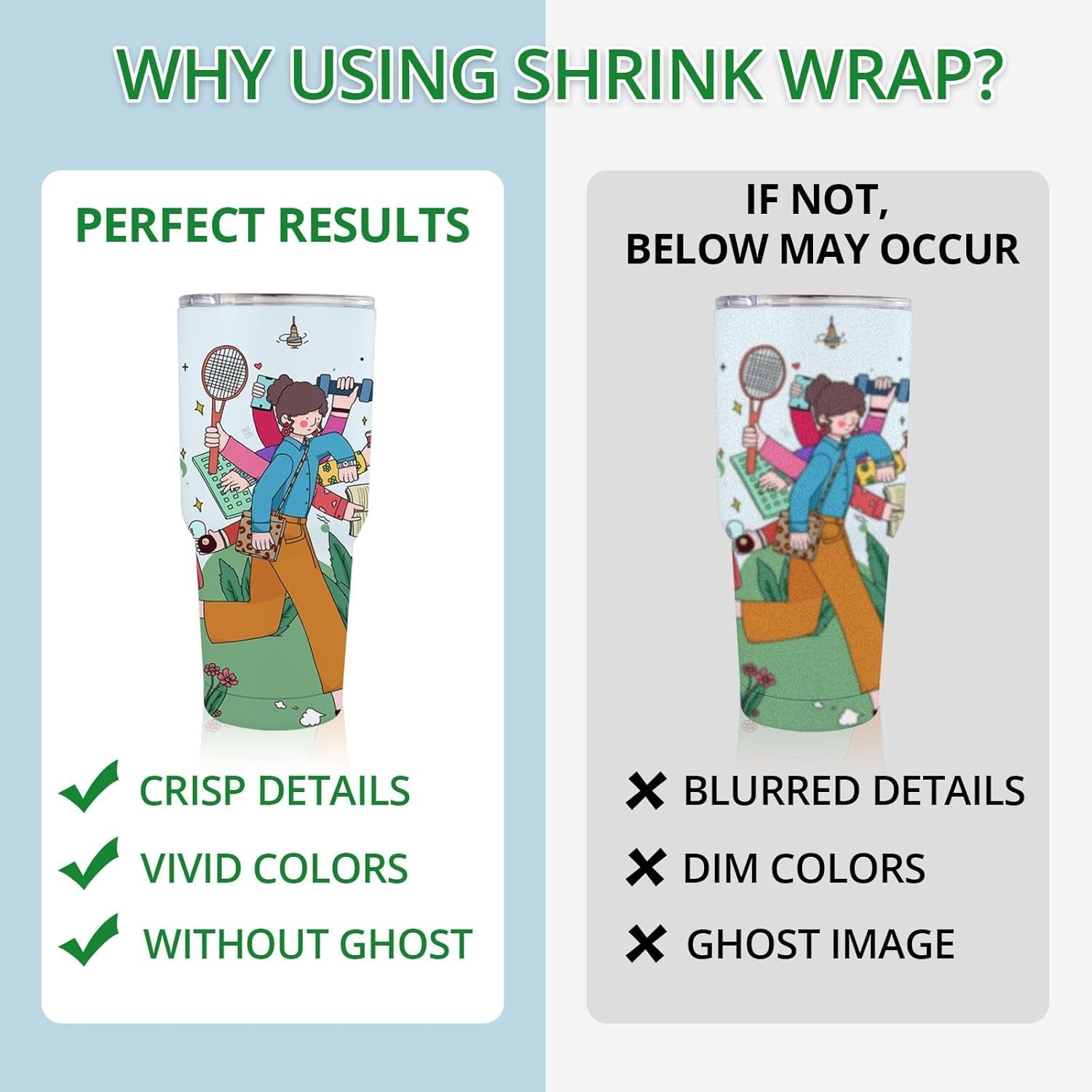 Shrink Wrap for Sublimation Tumblers 8 X 12 Inch - 60PCS Sublimation Shrink Wrap Sleeves, Heat-Resistant Tumbler Shrink Wrap Film