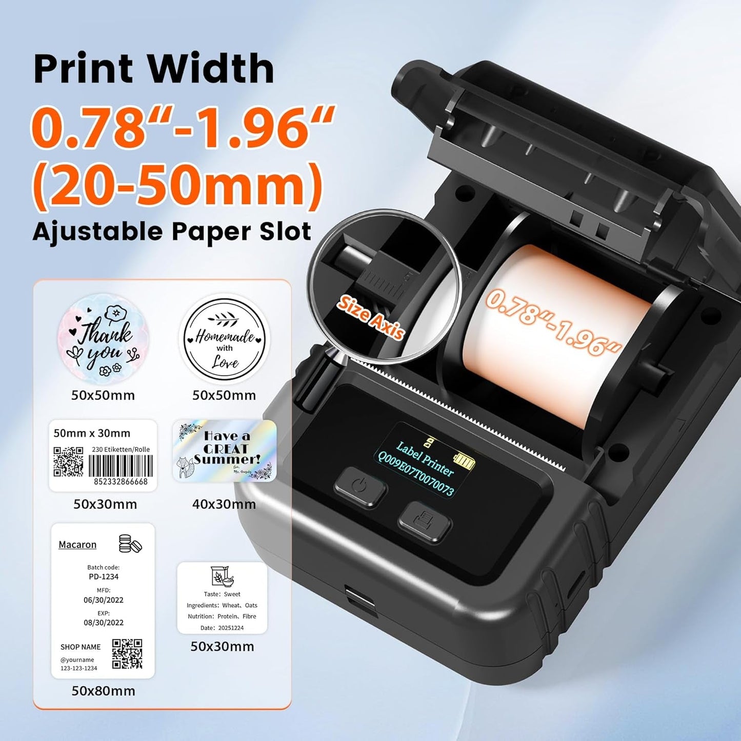 Phomemo M120 Bluetooth Label Maker - Portable Thermal Barcode Printer with App, 2" Wide Labels, Wireless Sticker Printer for Small Business,Home Office,Qr Codes,Address Labels - Ios/Android Compatible