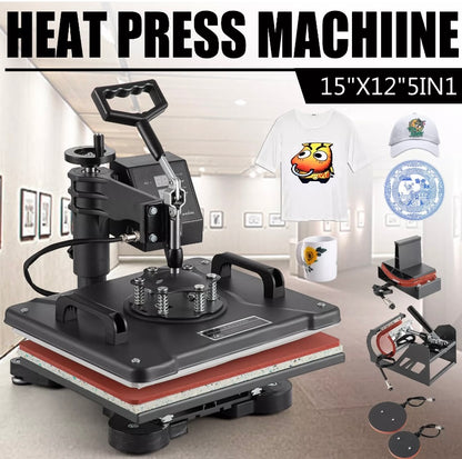 15"x12" 5 in 1 T-Shirt Heat Press Machine Digital Transfer Sublimation Plate Mug