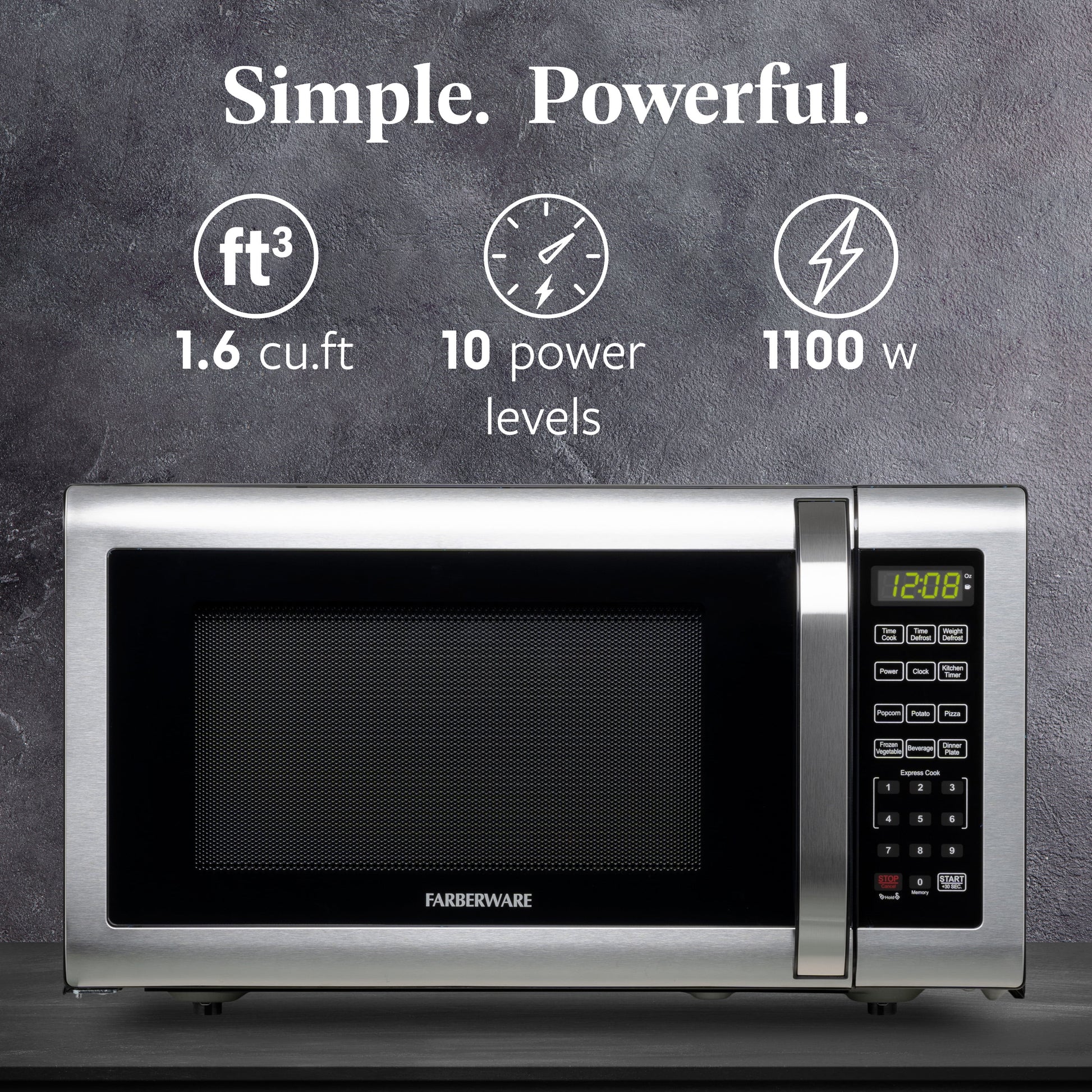 1.6 Cu. Ft Countertop Microwave Oven, 1100 Watts, Stainless Steel