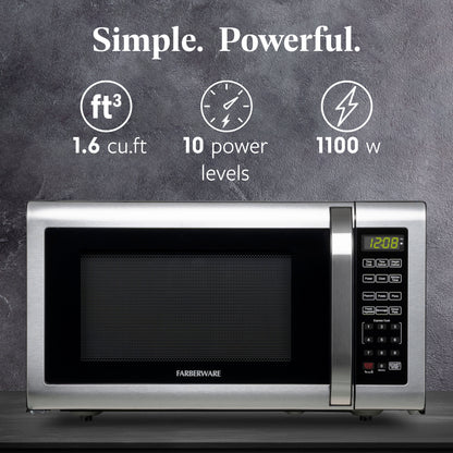 1.6 Cu. Ft Countertop Microwave Oven, 1100 Watts, Stainless Steel