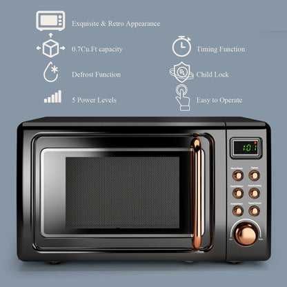 0.7Cu.Ft Retro Countertop Microwave Oven 700W LED Display Glass Turntable Rose Gold