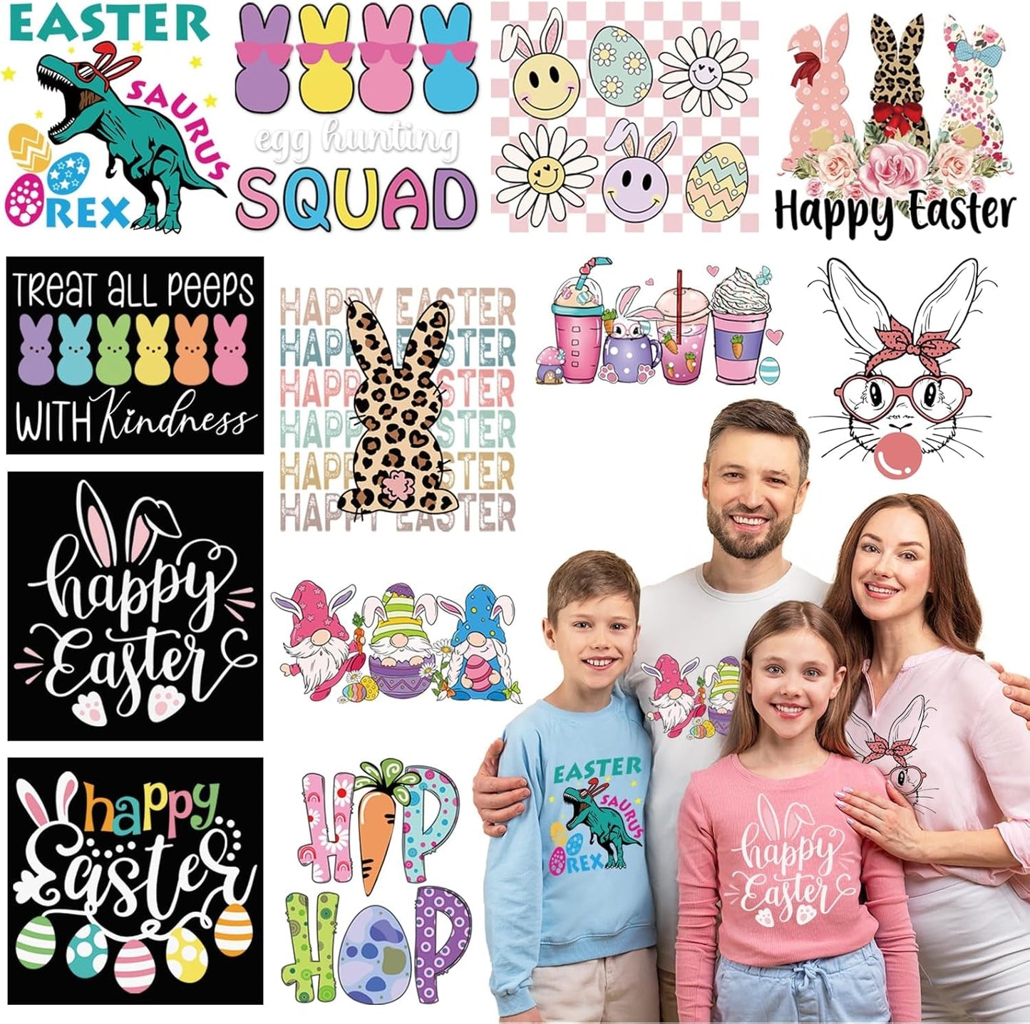 12 Sheets Easter DTF Transfers Ready to Press Iron on Transfers for T-Shirts, Transfers Stickers for Easter Shirts Easter Sweatshirts Easter Clothes Bag Pillow DIY Crafts, Easter Day Iron on Decals