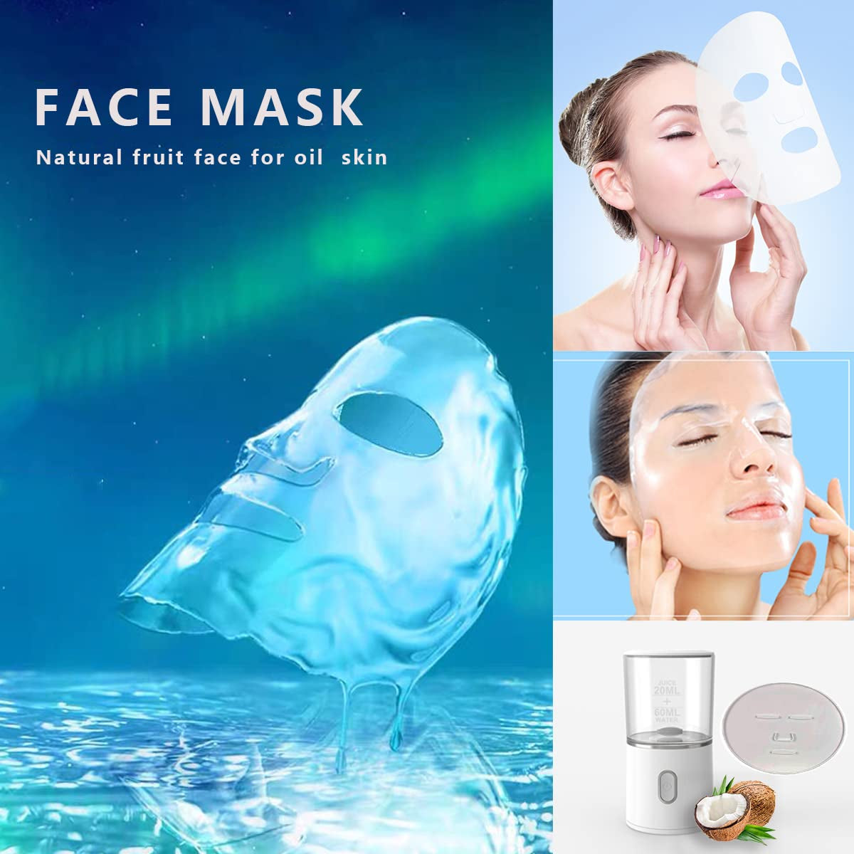 Flylin Facial Mask Machine, Face Mask Maker Multi-Function Natural Fruit Vegetable Collagen Cream Mask Machine USB Rechargeable DIY Automatic Facial Care Face Mask Maker Machine