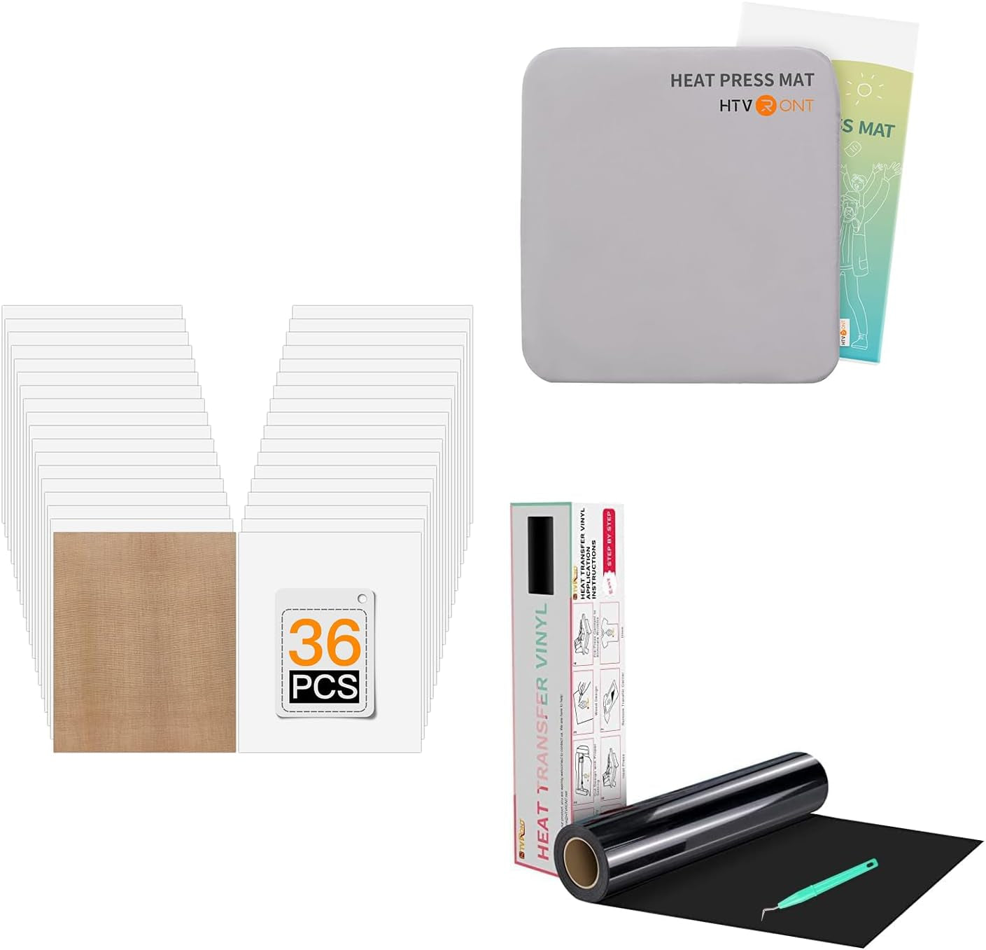 HTVRONT Heat Press Mat 15X15 & Black & White HTV Heat Transfer Vinyl Bundle: 36 Pack 12X10