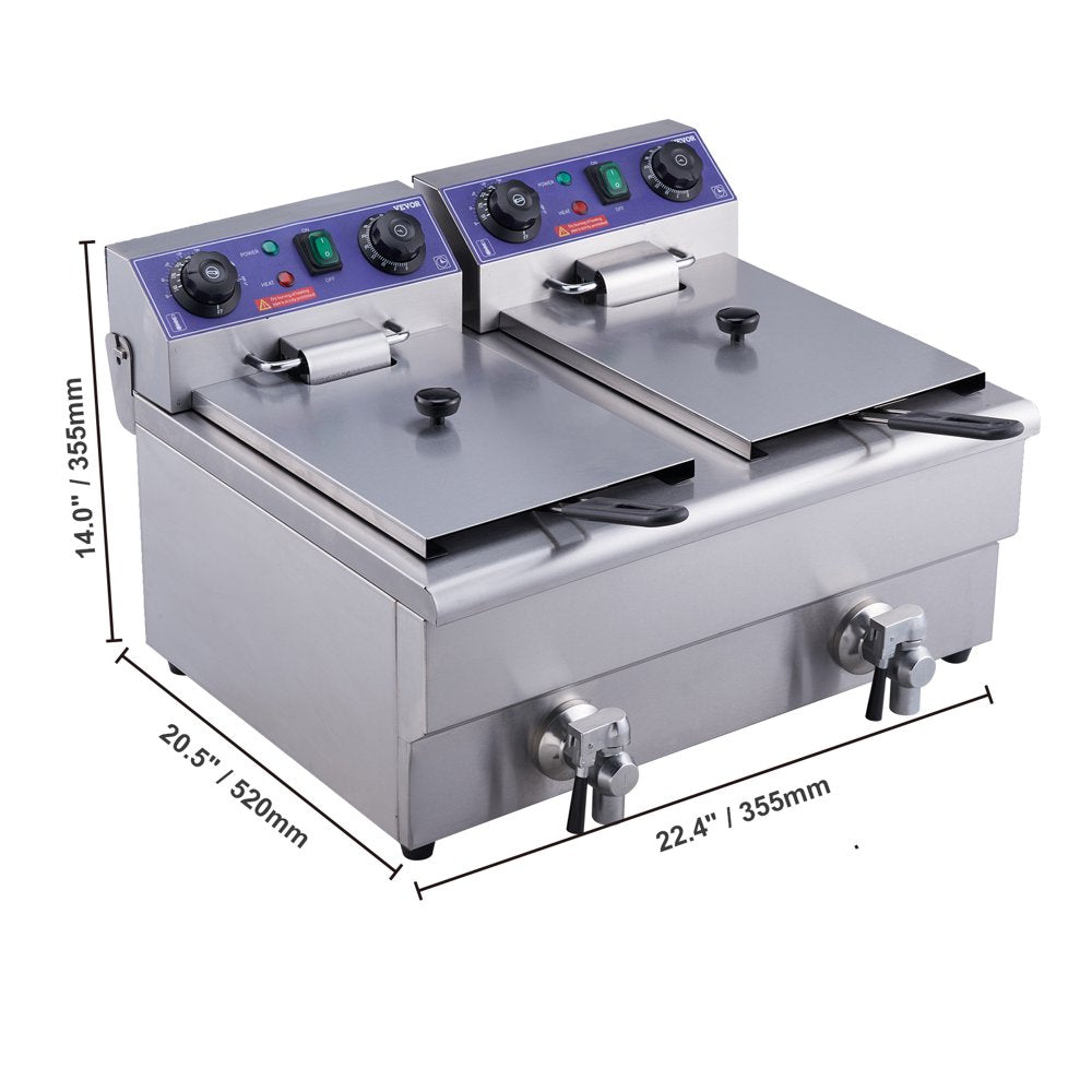 Commercial Electric Deep Fryer Countertop Deep Fryer with Dual Tanks 3000W