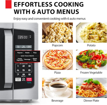 0.9 Cu Ft Microwave Oven, 6 Auto Menus, Mute Function, Child Lock, 900W, Stainless Steel