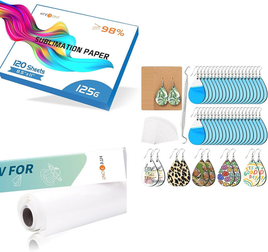 Sublimation HTV for Dark Fabric/Light Fabric with 120Sheets Sublimation Paper and Sublimation Earring Blanks
