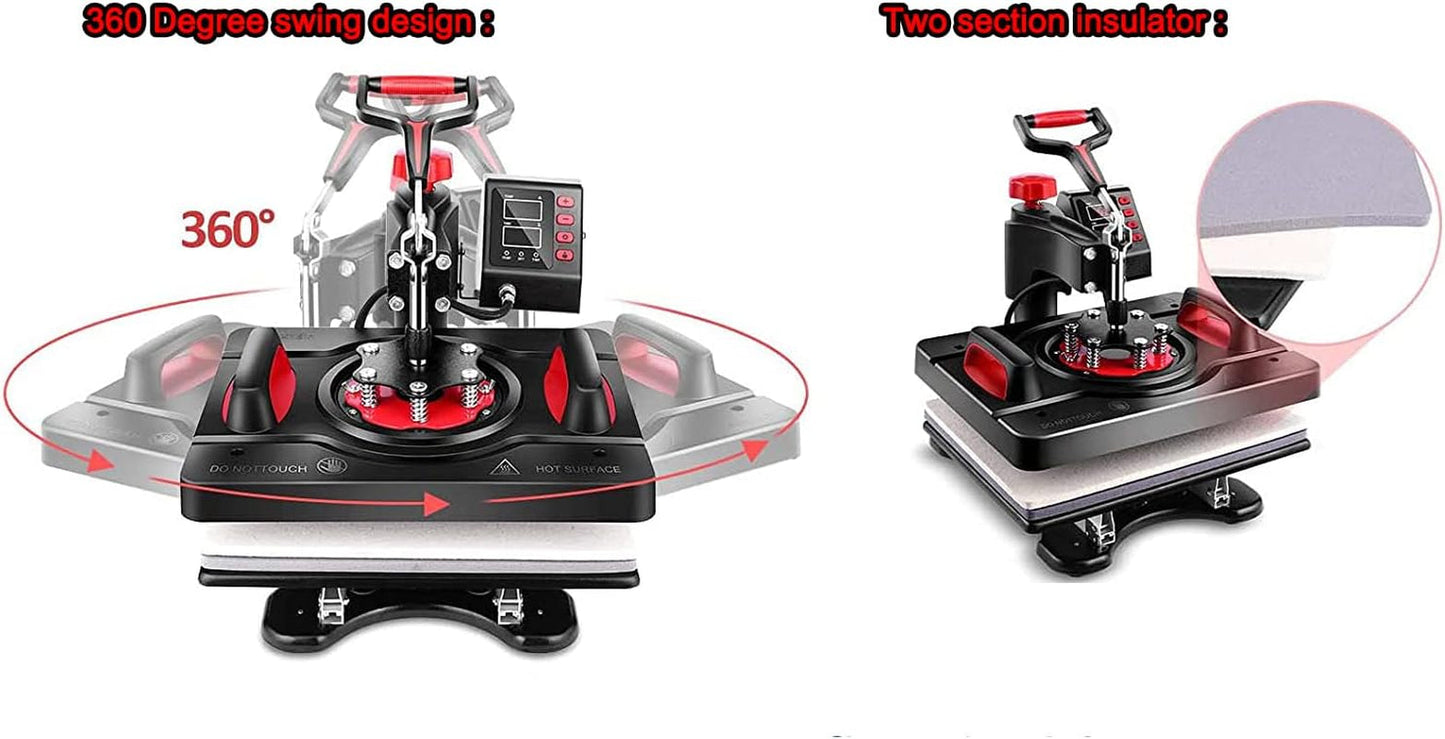 12"X15" Heat Press Machine, Multifunction Sublimation T-Shirt Press Machine for Cap, Hat and Mouse Pad Pattern Printing Heat, 110V (12 * 15 Inch 8In1)