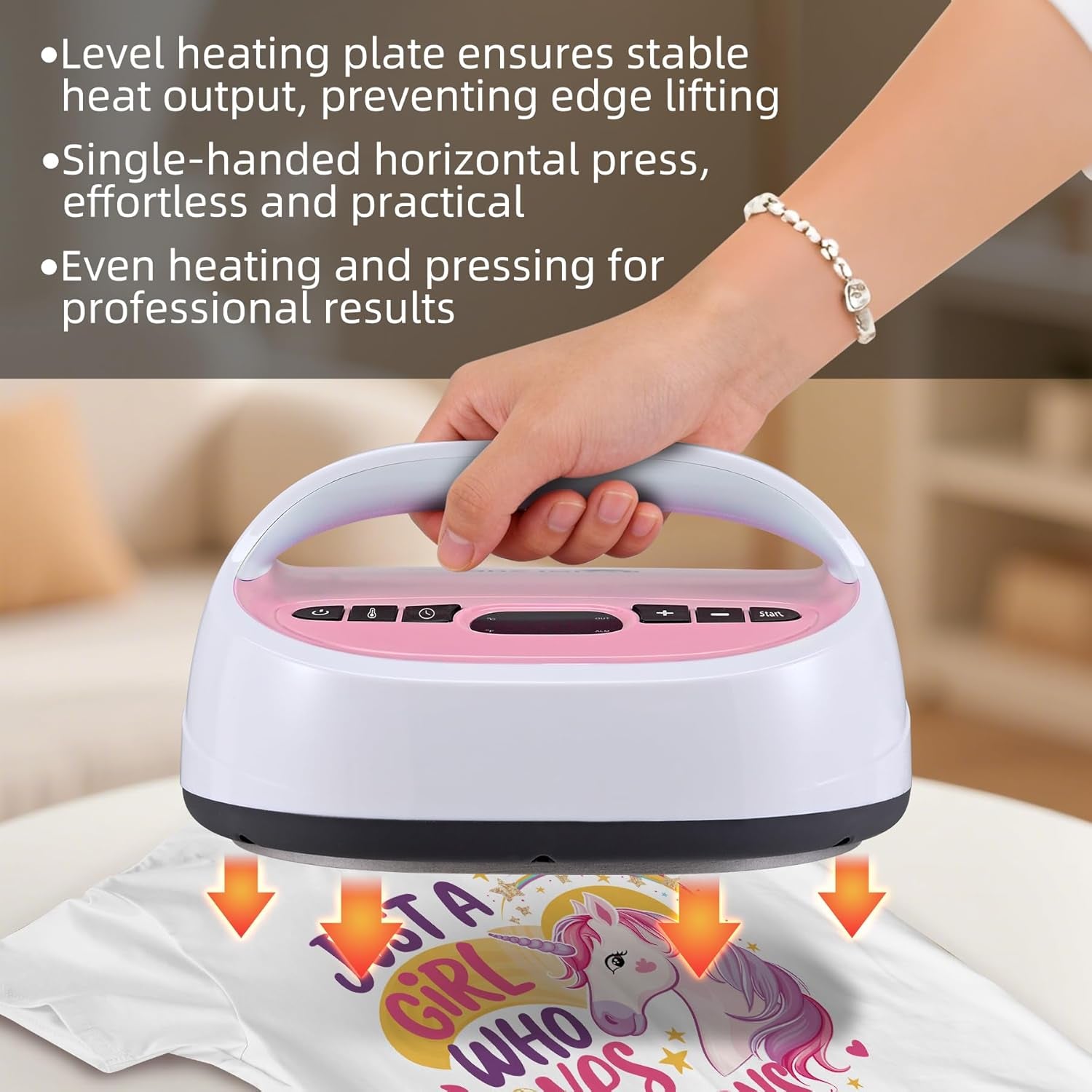 Bettersub Heat Press Machine for T-Shirts, Portable Heat Press, Iron Press for Sublimation and HTV Vinyl Shirt Press Machine for Hat, Bags, Heating Transfer Projects (8.27"×9.06" Pink)