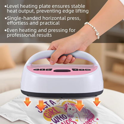Bettersub Heat Press Machine for T-Shirts, Portable Heat Press, Iron Press for Sublimation and HTV Vinyl Shirt Press Machine for Hat, Bags, Heating Transfer Projects (8.27"×9.06" Pink)