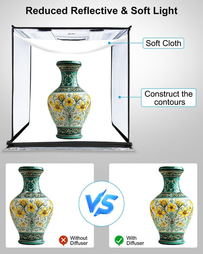 Photo Box, PULUZ 24"X24" Photo Studio Light Box for Photography Portable Large Lightbox Photo Booth Kit with 6 Colors Photo Backdrops-Dimmable 120Pcs LED Beads, 5500K Lighting, US Plug