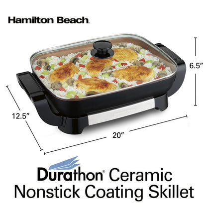 Durathon Ceramic Electric Skillet with Removable 12/15" Pan, Adjustable Temp, Reversible Design, 38529