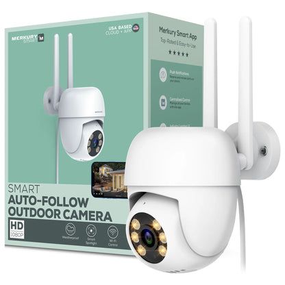 Outdoor Camera 1080P - Auto-Follow PTZ Security Cam, White (1-Pack)