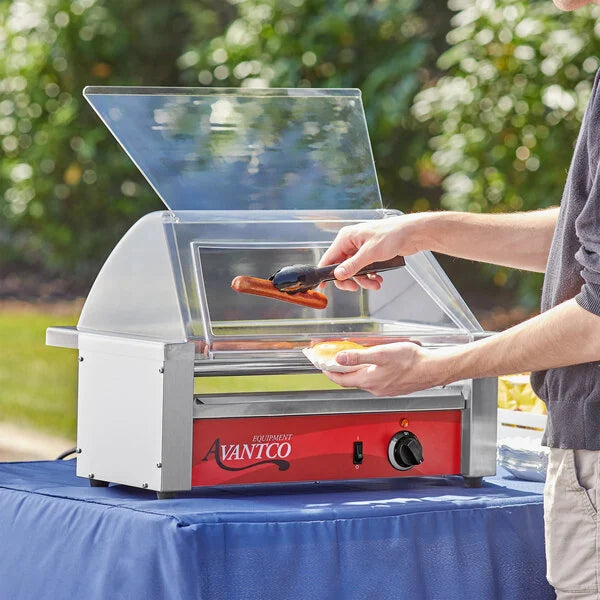Avantco RG1812KIT 12 Hot Dog Roller Grill with 5 Rollers and Sneeze Guard - 120V, 430W