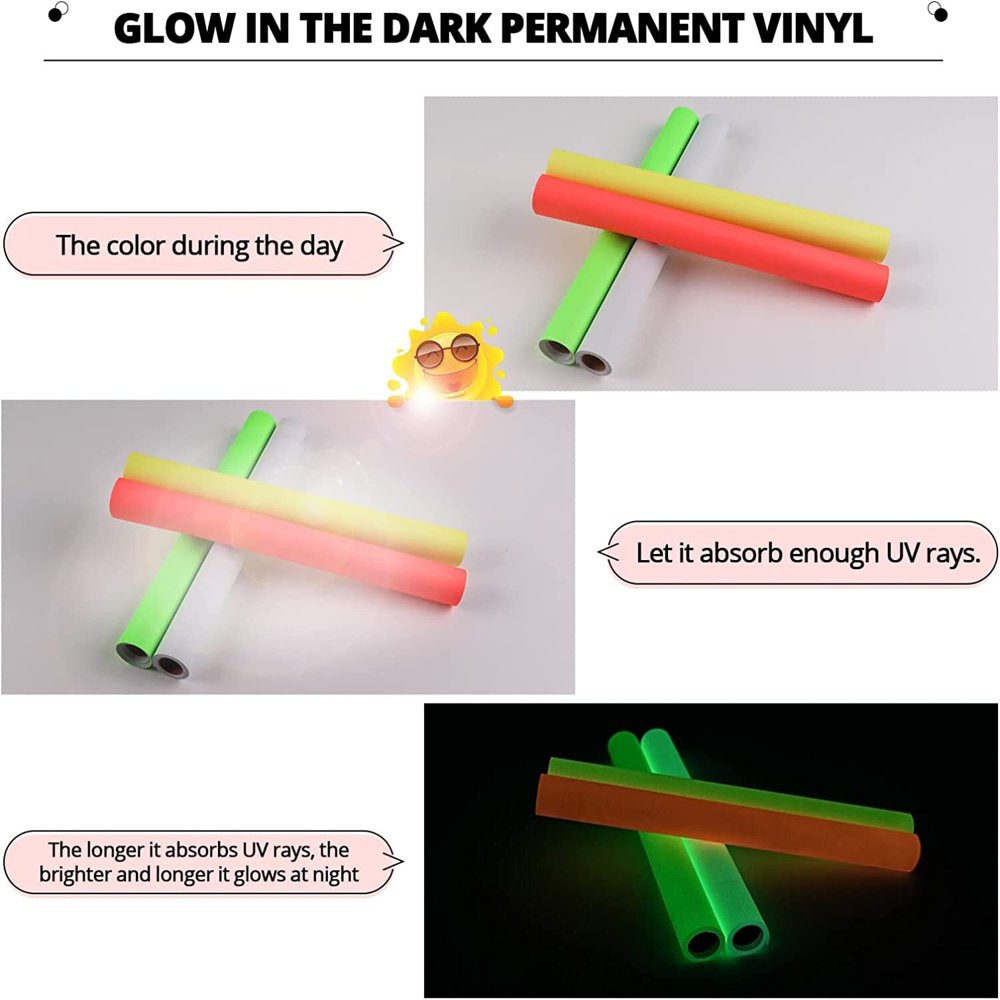 Glow in Dark Permanent Vinyl 12" X 5 FT Neon Permanent Adhesive Vinyl Roll for Craft Cutter（Fluorescent Red to Orange）