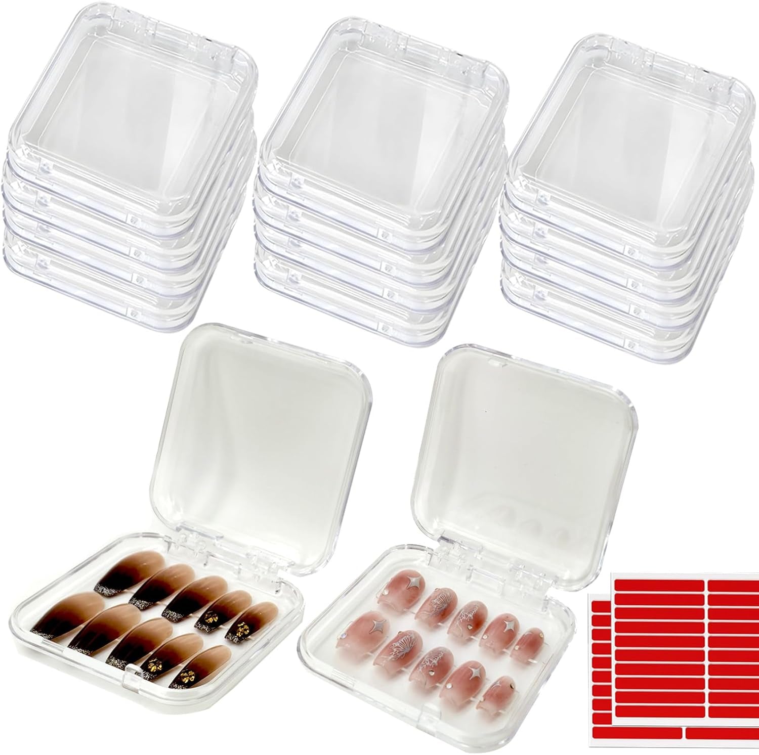 14 Pcs Press on Nail Packaging Box Press on Nail Storage Box for Press Ons with 60 Pcs Adhesive Double Sided Tape for Fake Nail Storage Case Nail Display Nail Salon Supplies Nail Art Business (Clear)