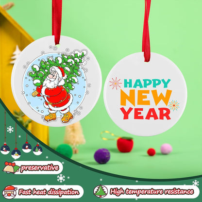 Sublimation Ornament Blanks 24PCS - Sublimation Christmas Ornament Blanks Ceramic Decorations - Baby Shower Decorations Sublimation Ceramic Ornaments Blanks with Red Strings (2.87In)