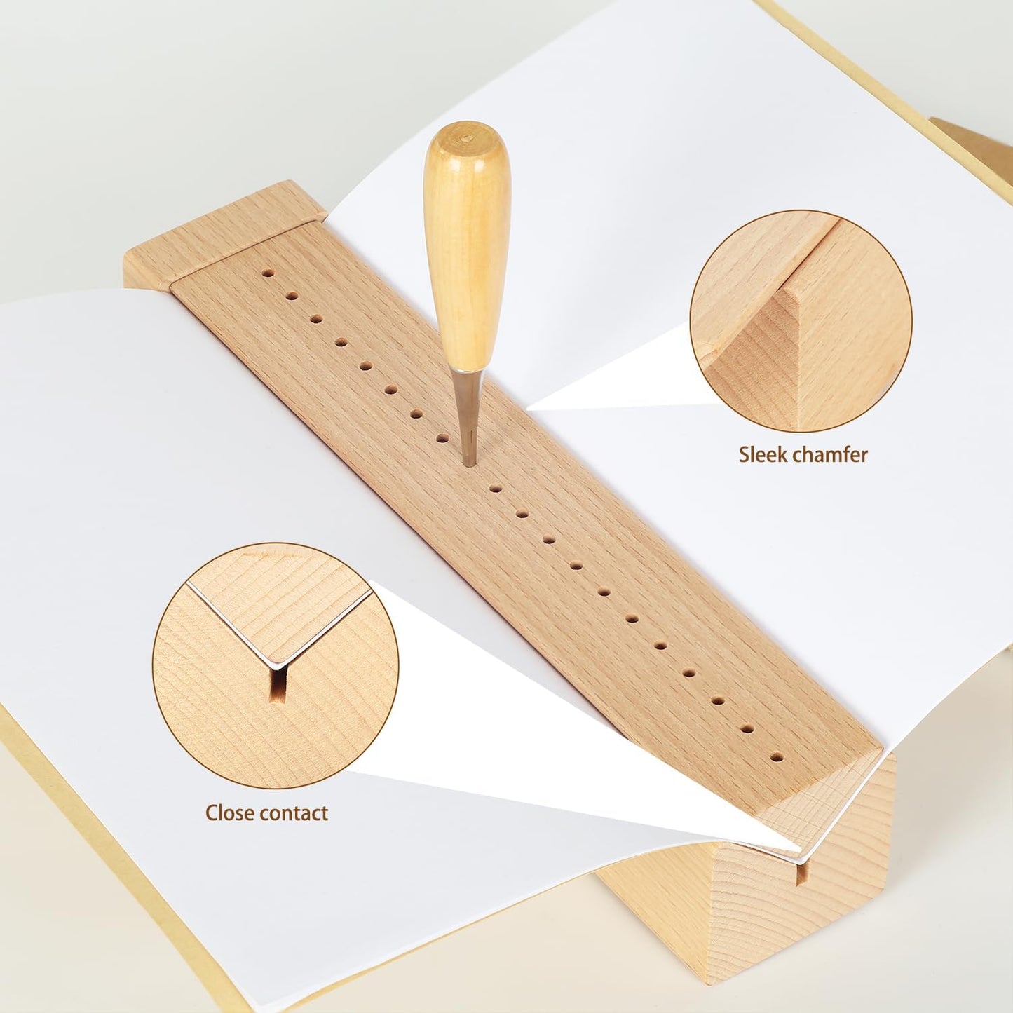 Beech Wood Book Binding Cradle with an Awl,Book Binding Kits Used for Bookbinding Hole Punching,Sturdy and Durable, Easy to Store, Bookbinding Supplies Punch Tools