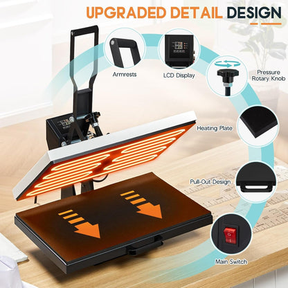 SPECRAFT 16X24 Heat Press, Industrial Digital Sublimation Machine for T-Shirts, Clamshell Design with Sewing Rulers, White
