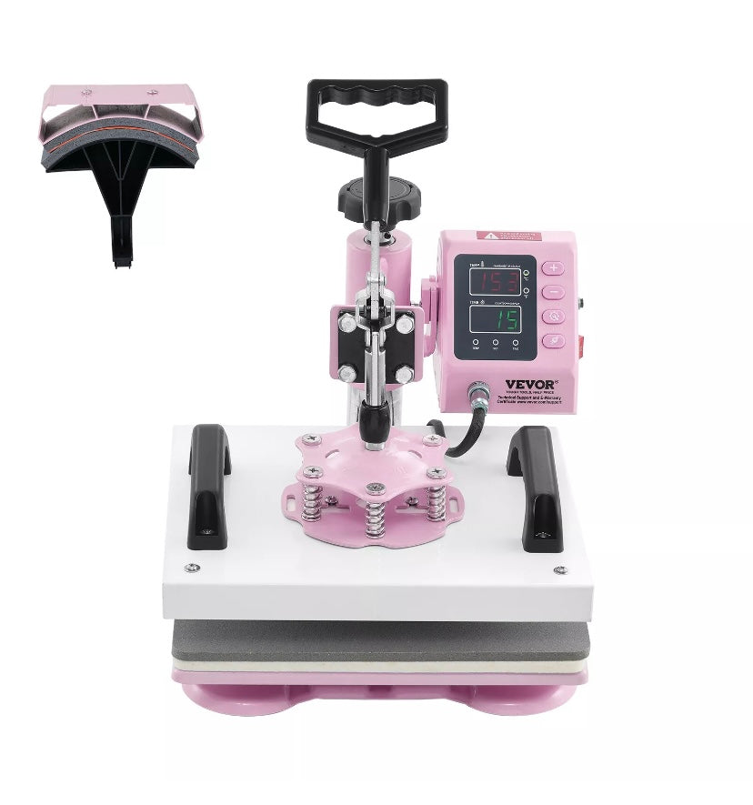 VEVOR Heat Press Machine 2IN1 12x10 inch with Hat Press for T-Shirts Caps Pink