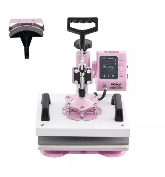 VEVOR Heat Press Machine 2IN1 12x10 inch with Hat Press for T-Shirts Caps Pink