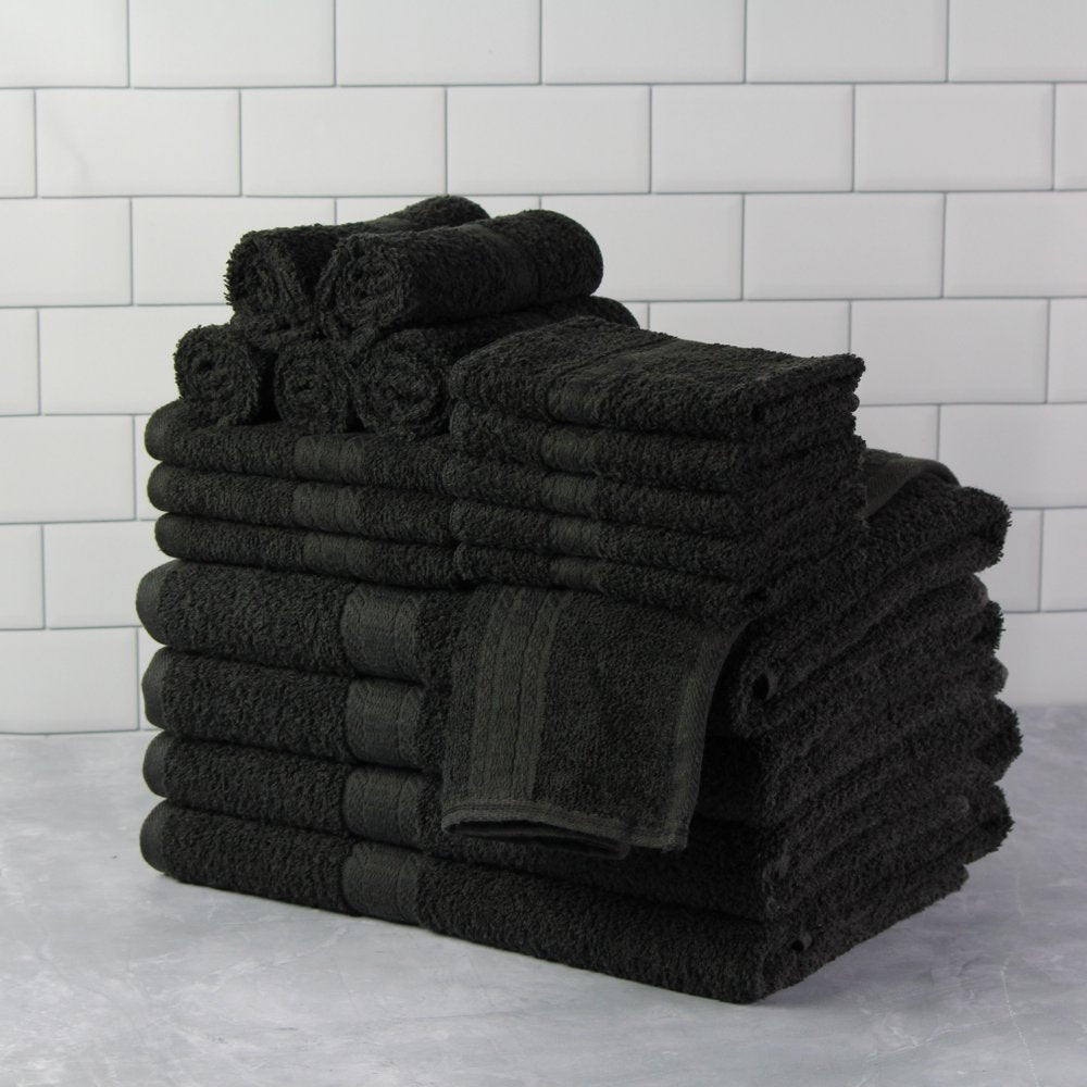 Basic Solid 18-Piece Bath Towel Set Collection, Black