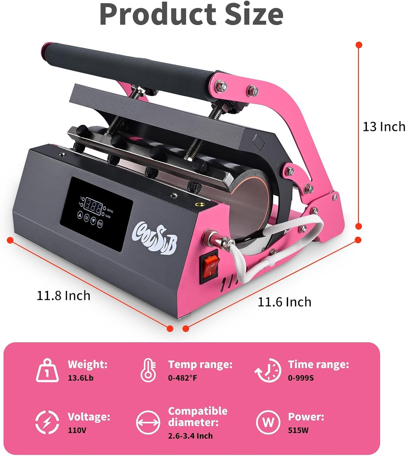 Tumbler Heat Press Machine, Mug Press Machine for 30Oz 20Oz, Sublimation Blank Skinny Tumbler Glass Jar Can 11-16Oz Mugs, Heat Transfer Print for Sublimation Tumblers, Cups, Mugs Hot Pink