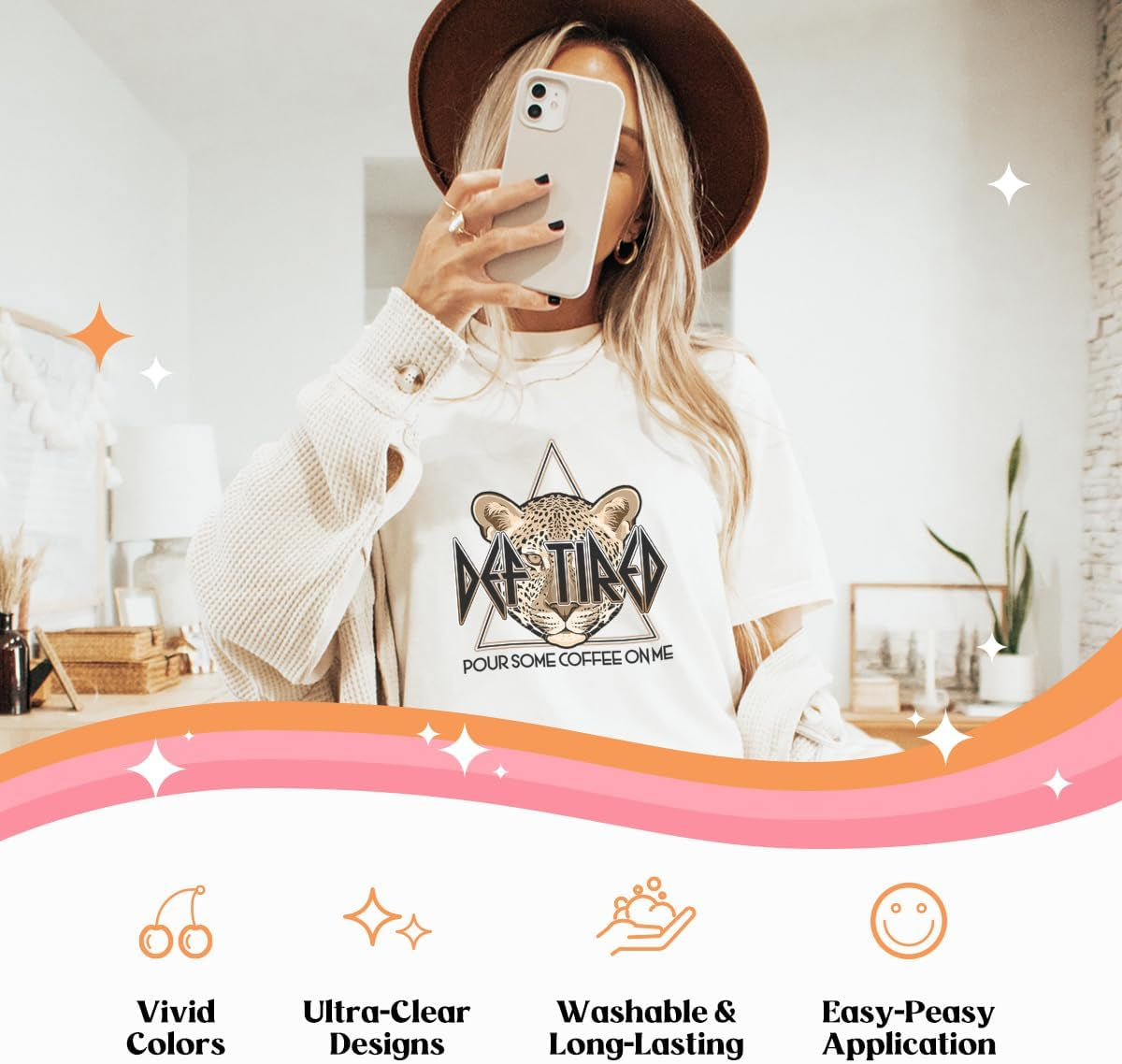 Kaciola 30 Sheets Coffee DTF Transfers Ready to Press, Coffee Iron on Transfers Washable Stickers Iron on Decals for T Shirts Hoodie DIY Crafts